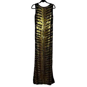 Retro Disco 90s Gold Sequin Body Con Tiger Style Full Length Maxi Dress size S
